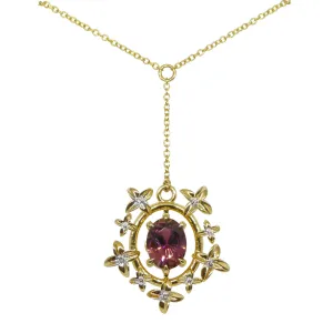 2.91ct Pink Tourmaline, Diamond Pendant set in 14k Yellow Gold, designed by Bella Jang