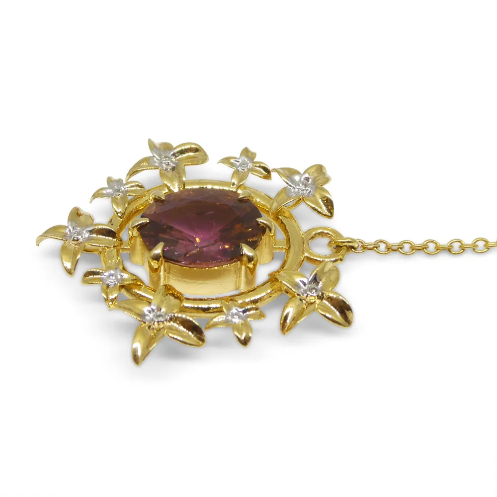2.91ct Pink Tourmaline, Diamond Pendant set in 14k Yellow Gold, designed by Bella Jang