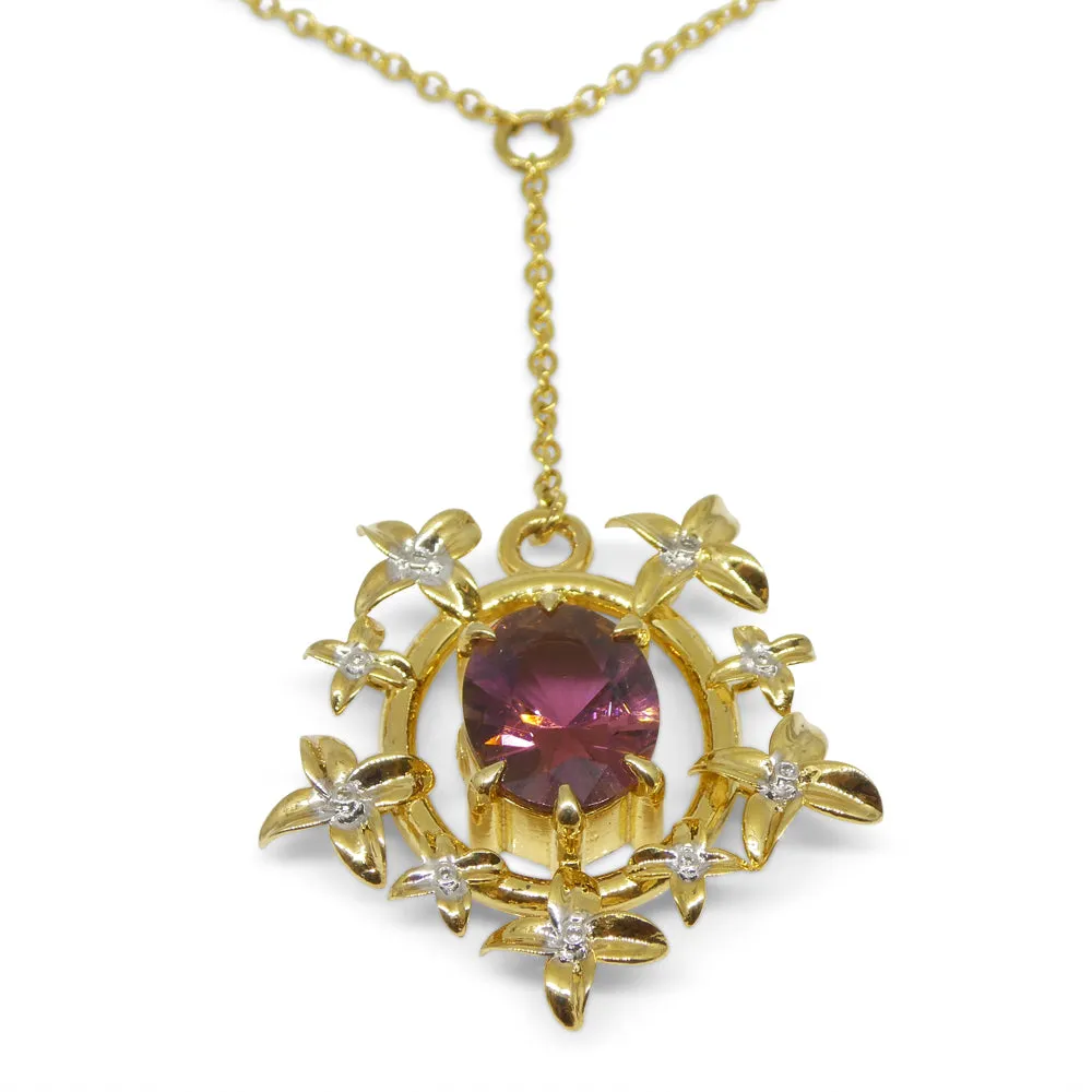 2.91ct Pink Tourmaline, Diamond Pendant set in 14k Yellow Gold, designed by Bella Jang