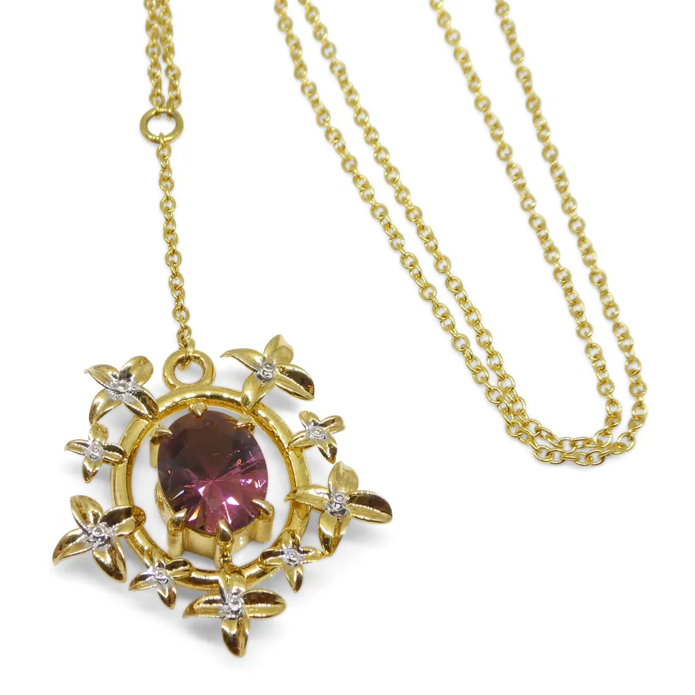 2.91ct Pink Tourmaline, Diamond Pendant set in 14k Yellow Gold, designed by Bella Jang