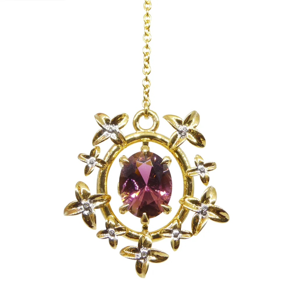2.91ct Pink Tourmaline, Diamond Pendant set in 14k Yellow Gold, designed by Bella Jang
