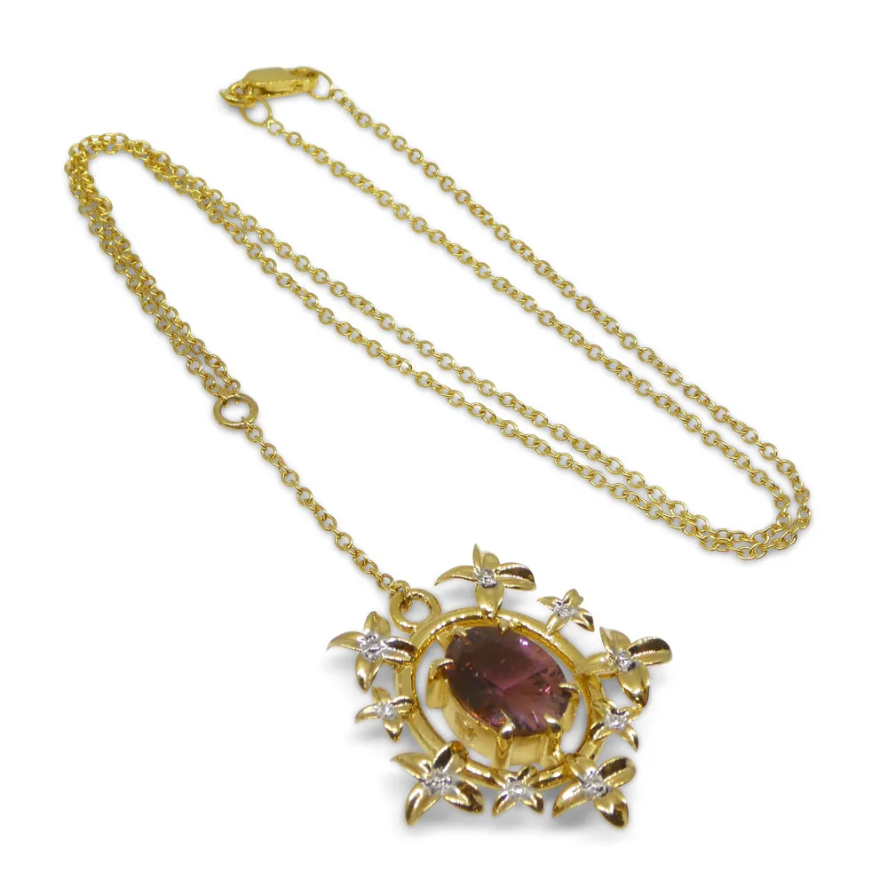 2.91ct Pink Tourmaline, Diamond Pendant set in 14k Yellow Gold, designed by Bella Jang