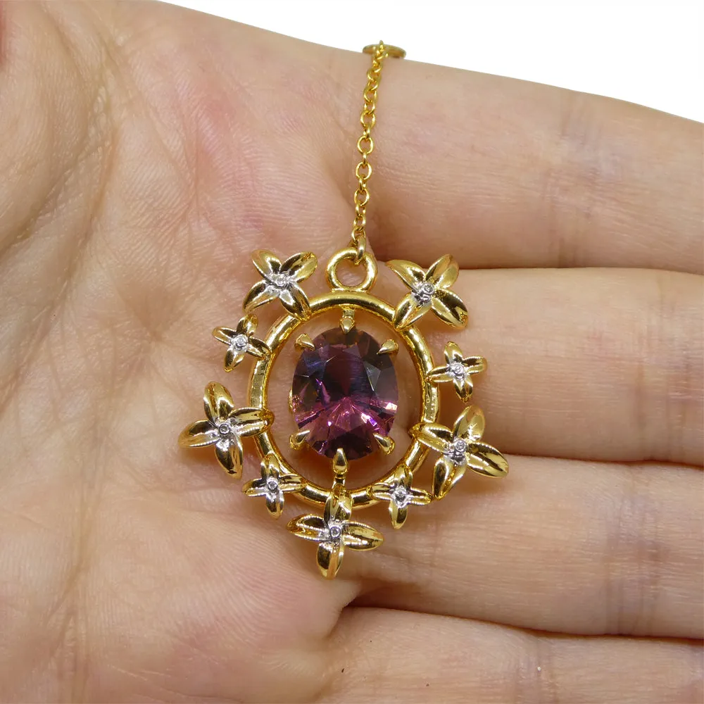 2.91ct Pink Tourmaline, Diamond Pendant set in 14k Yellow Gold, designed by Bella Jang