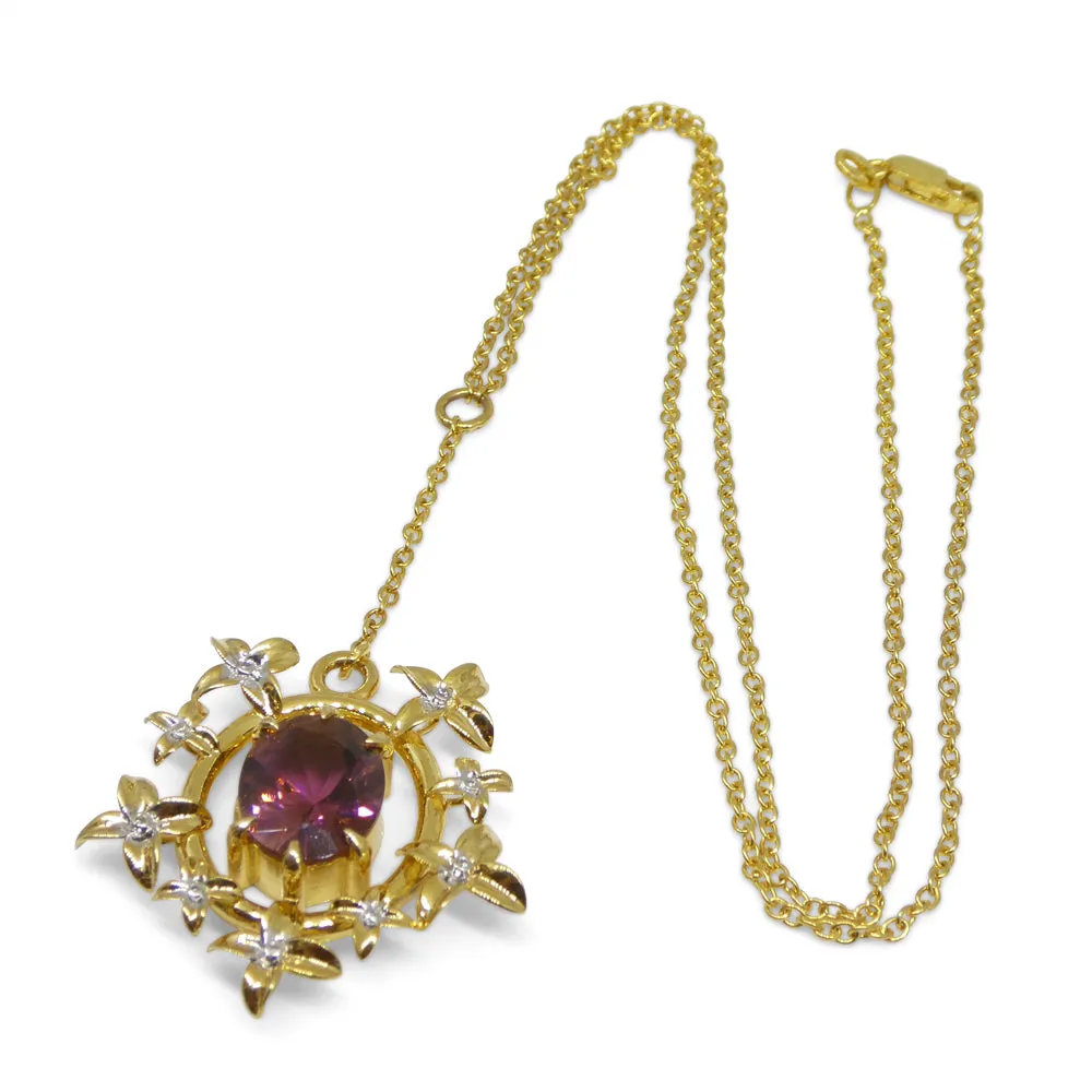 2.91ct Pink Tourmaline, Diamond Pendant set in 14k Yellow Gold, designed by Bella Jang