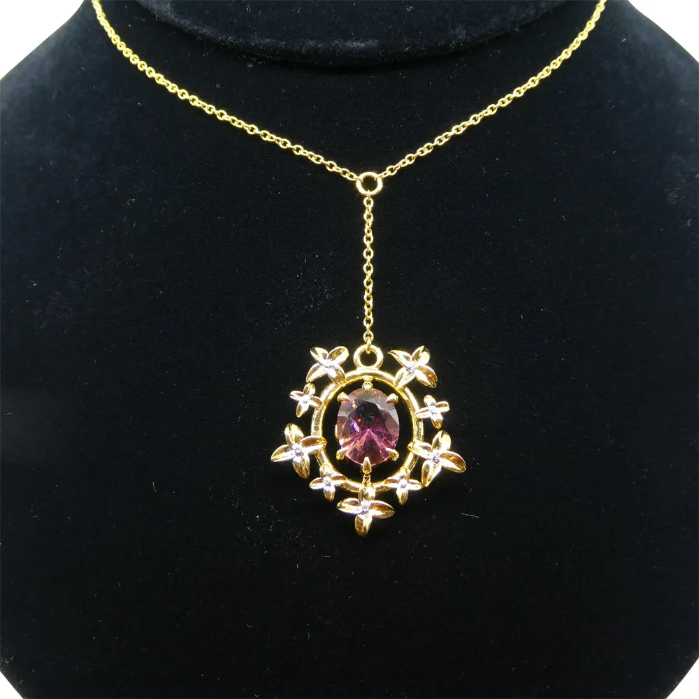 2.91ct Pink Tourmaline, Diamond Pendant set in 14k Yellow Gold, designed by Bella Jang