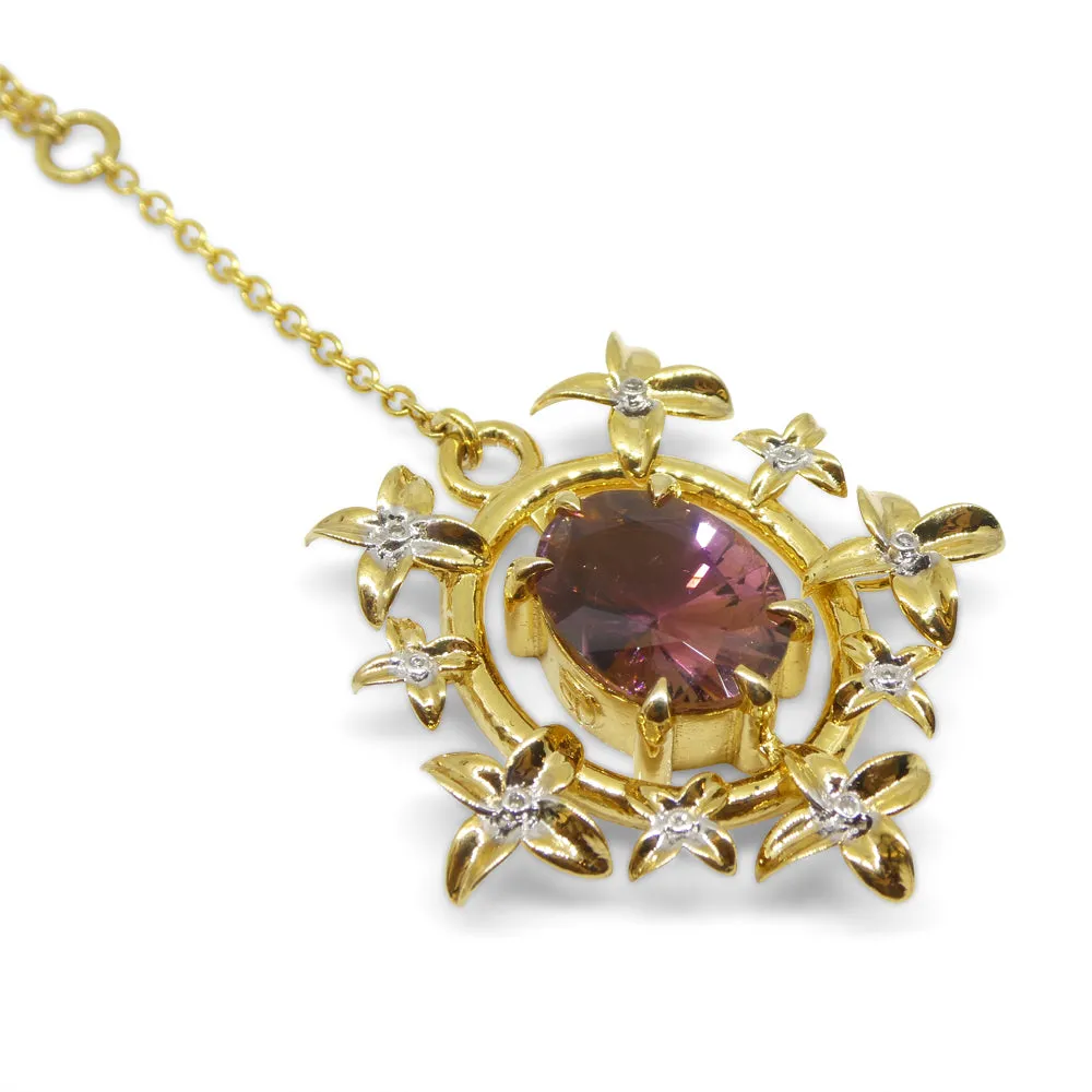 2.91ct Pink Tourmaline, Diamond Pendant set in 14k Yellow Gold, designed by Bella Jang