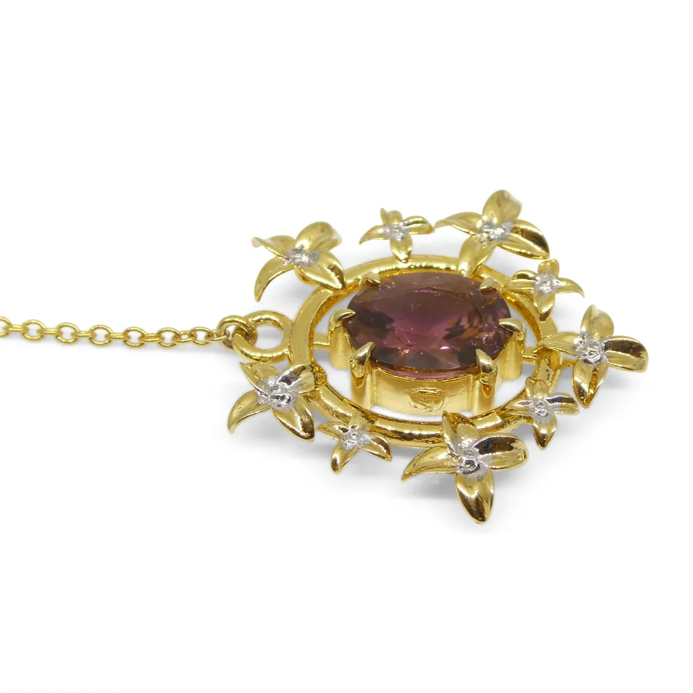 2.91ct Pink Tourmaline, Diamond Pendant set in 14k Yellow Gold, designed by Bella Jang