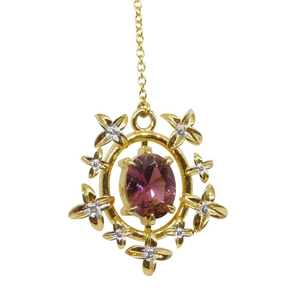 2.91ct Pink Tourmaline, Diamond Pendant set in 14k Yellow Gold, designed by Bella Jang