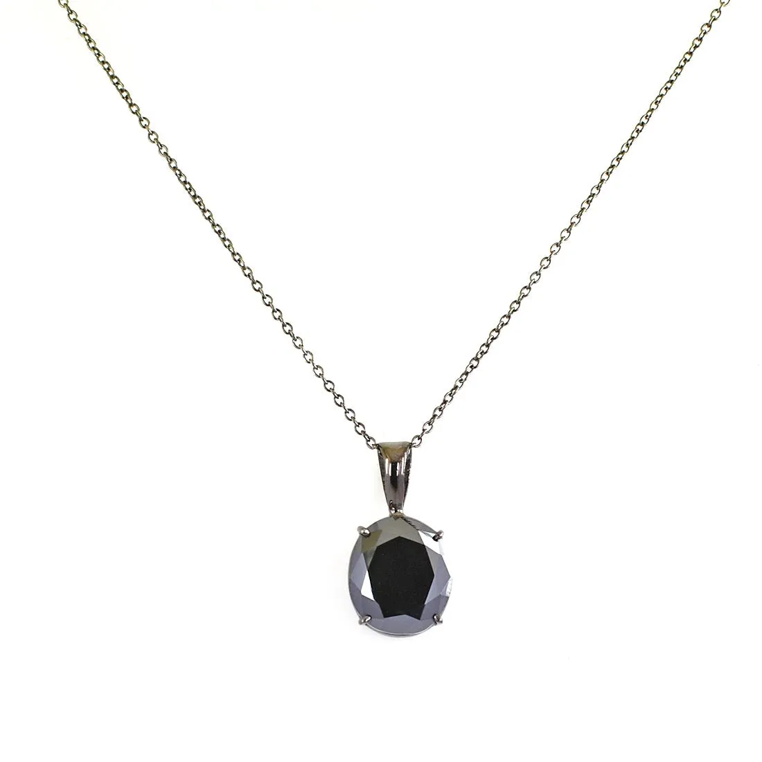 3 Ct -6 Ct Oval Shape Black Diamond Solitaire Pendant in Prong Setting, Elegant Look & Great Shine