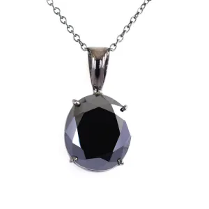 3 Ct -6 Ct Oval Shape Black Diamond Solitaire Pendant in Prong Setting, Elegant Look & Great Shine