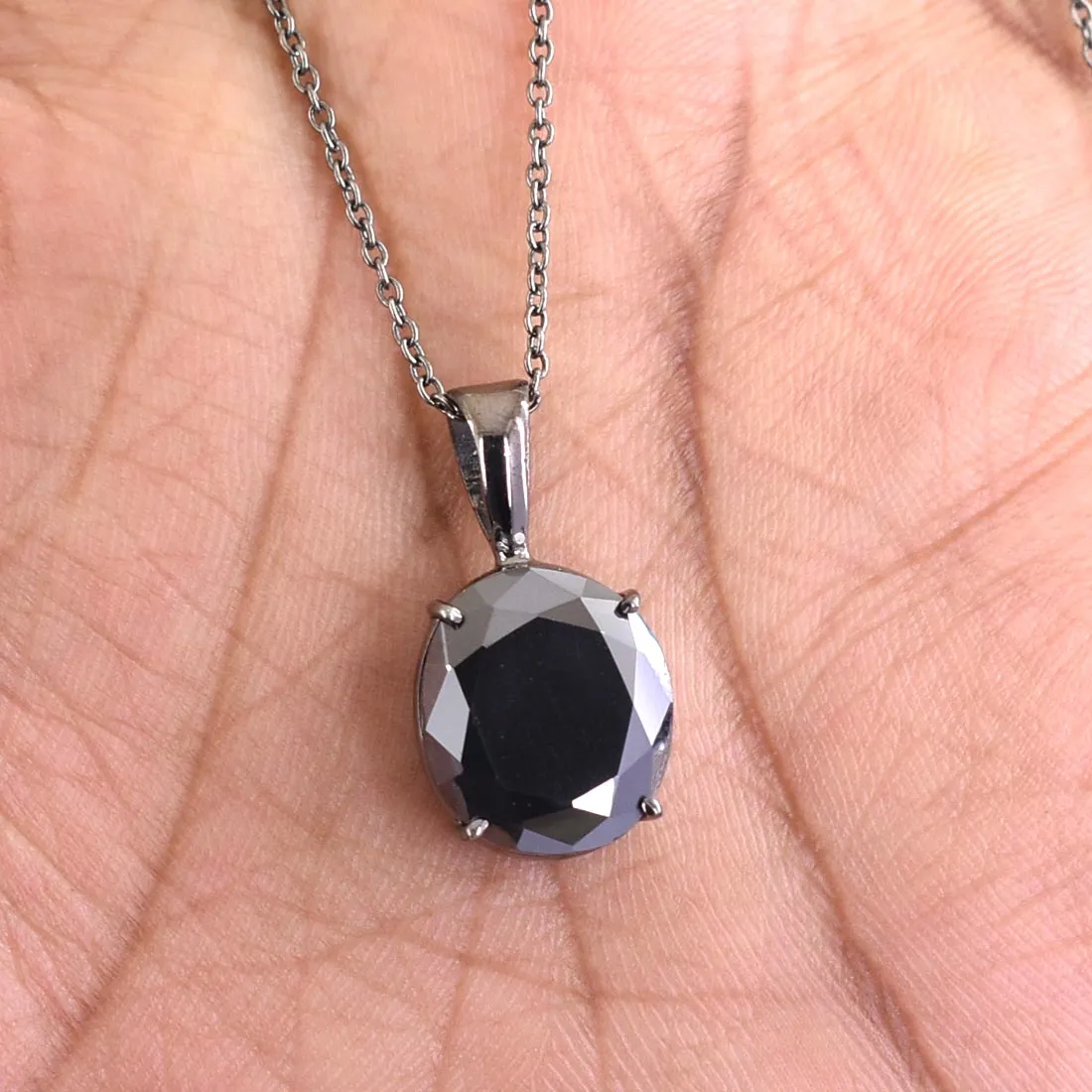 3 Ct -6 Ct Oval Shape Black Diamond Solitaire Pendant in Prong Setting, Elegant Look & Great Shine