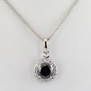 3 Ct AAA Certified Black Diamond Pendant with White Diamonds. Great Brilliance & Luster