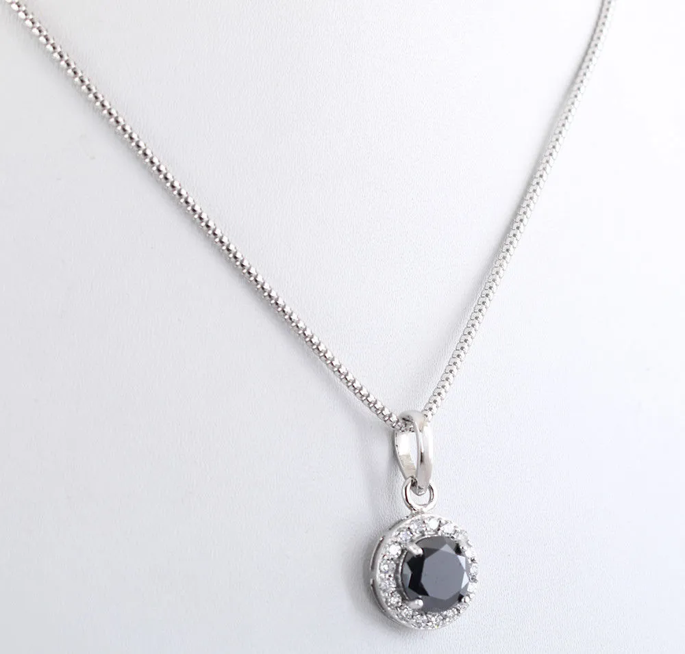 3 Ct AAA Certified Black Diamond Pendant with White Diamonds. Great Brilliance & Luster