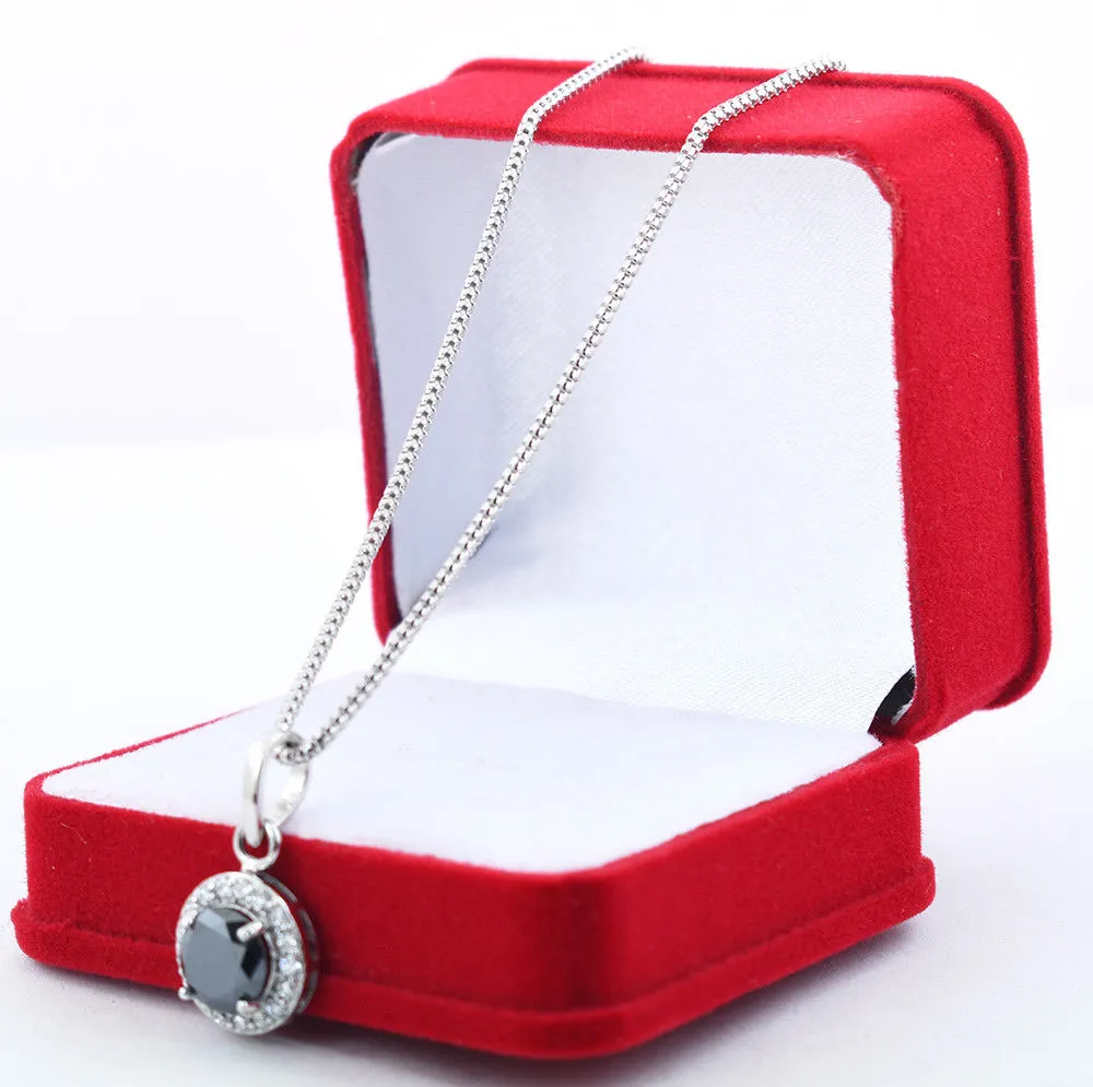 3 Ct AAA Certified Black Diamond Pendant with White Diamonds. Great Brilliance & Luster