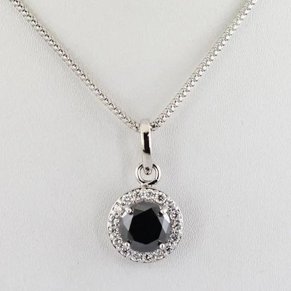 3 Ct AAA Certified Black Diamond Pendant with White Diamonds. Great Brilliance & Luster
