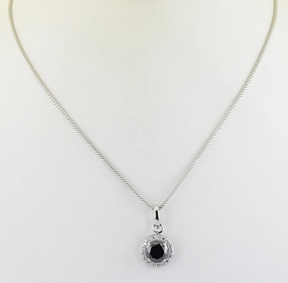 3 Ct AAA Certified Black Diamond Pendant with White Diamonds. Great Brilliance & Luster