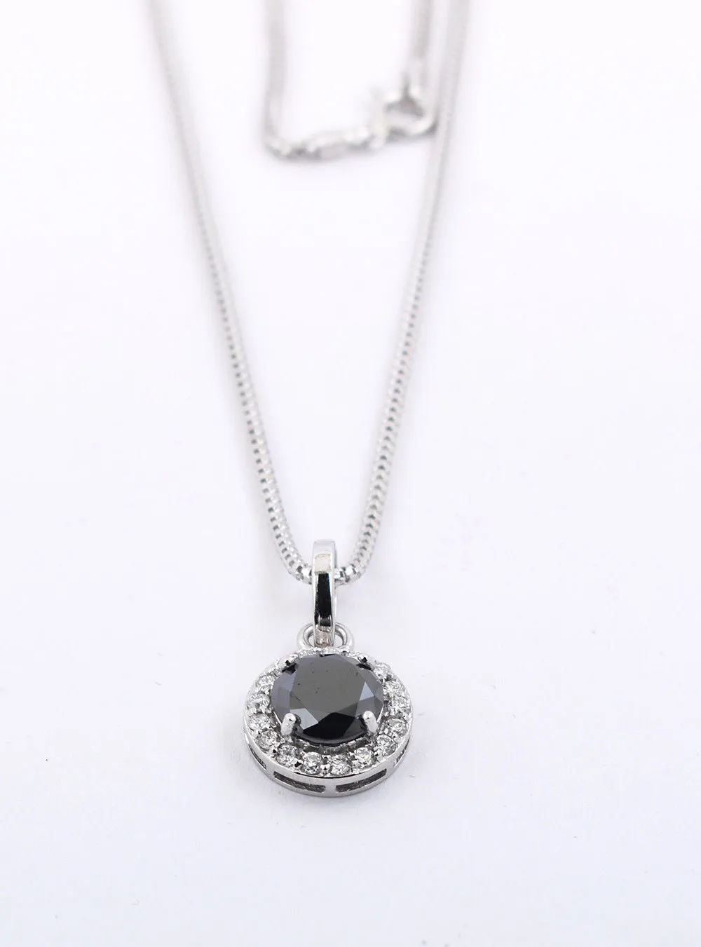 3 Ct AAA Certified Black Diamond Pendant with White Diamonds. Great Brilliance & Luster