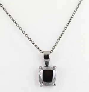 3 Ct Certified Black Diamond Cushion Cut Solitaire Pendant, Excellent Shine & Great Luster