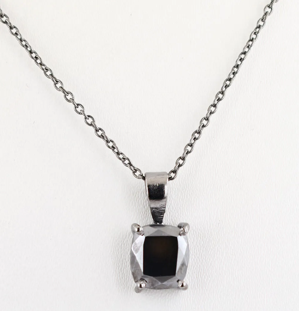 3 Ct Certified Black Diamond Cushion Cut Solitaire Pendant, Excellent Shine & Great Luster
