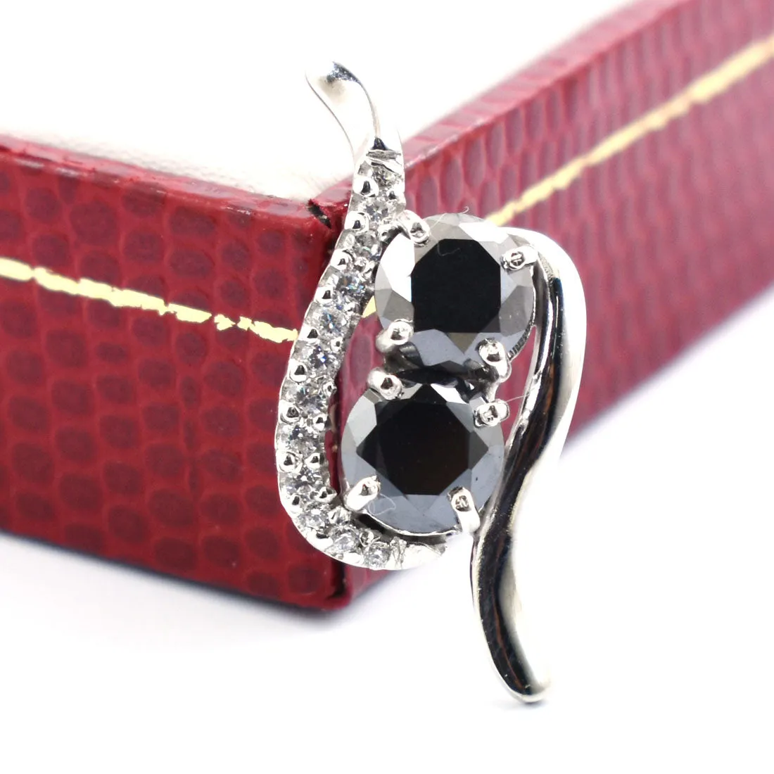 3 Ct Designer Black Diamond Solitaire Pendant with Diamond Accents, Great Brilliance & Luster