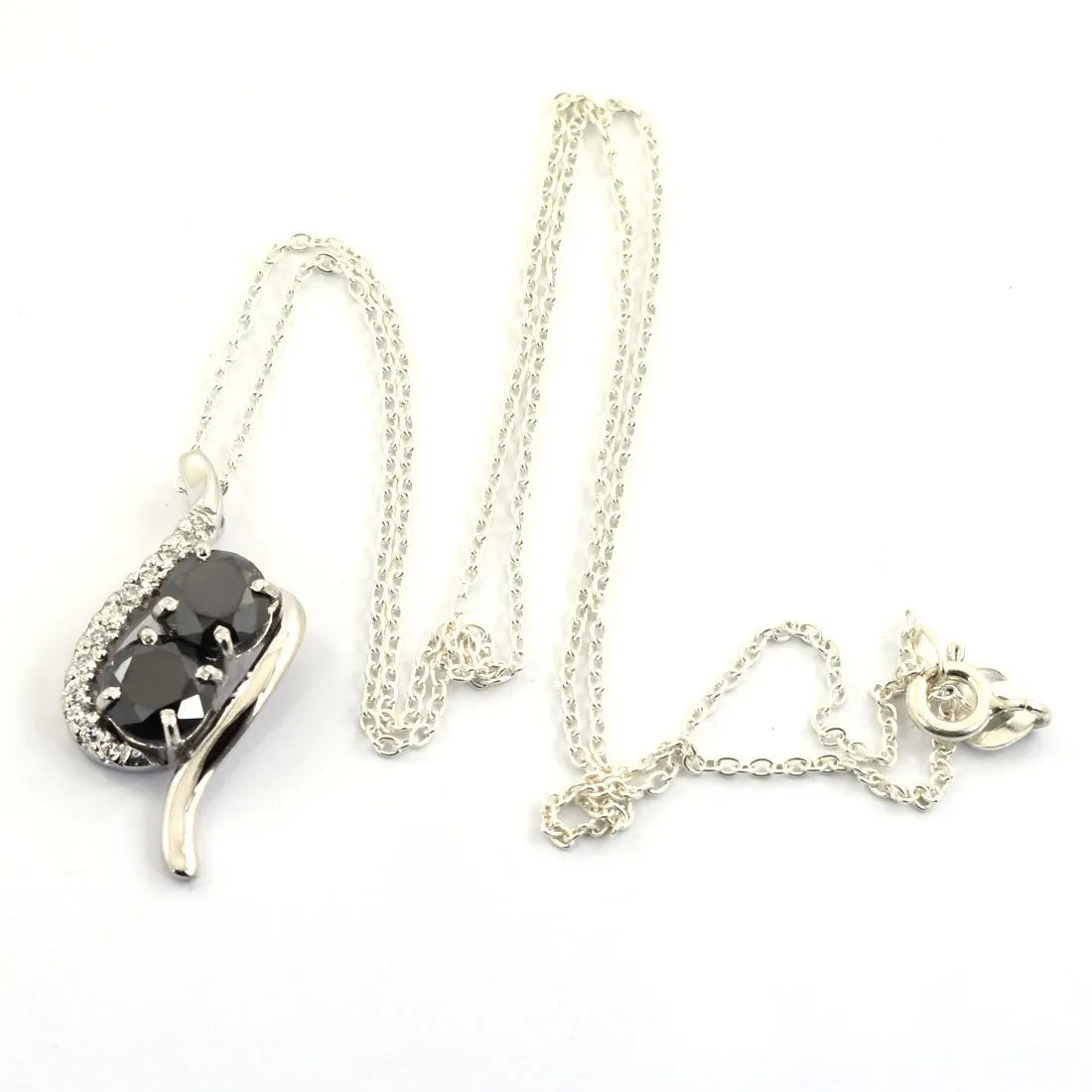3 Ct Designer Black Diamond Solitaire Pendant with Diamond Accents, Great Brilliance & Luster