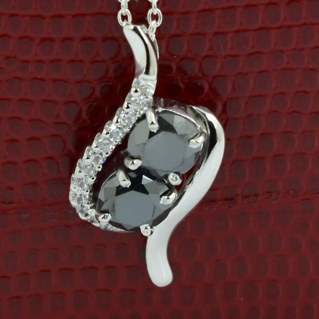 3 Ct Designer Black Diamond Solitaire Pendant with Diamond Accents, Great Brilliance & Luster