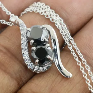 3 Ct Designer Black Diamond Solitaire Pendant with Diamond Accents, Great Brilliance & Luster