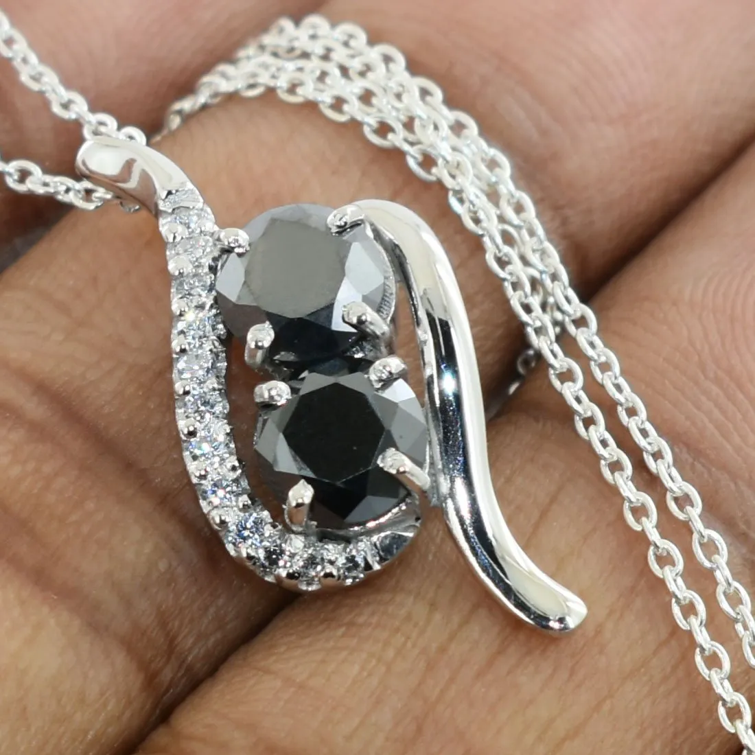 3 Ct Designer Black Diamond Solitaire Pendant with Diamond Accents, Great Brilliance & Luster