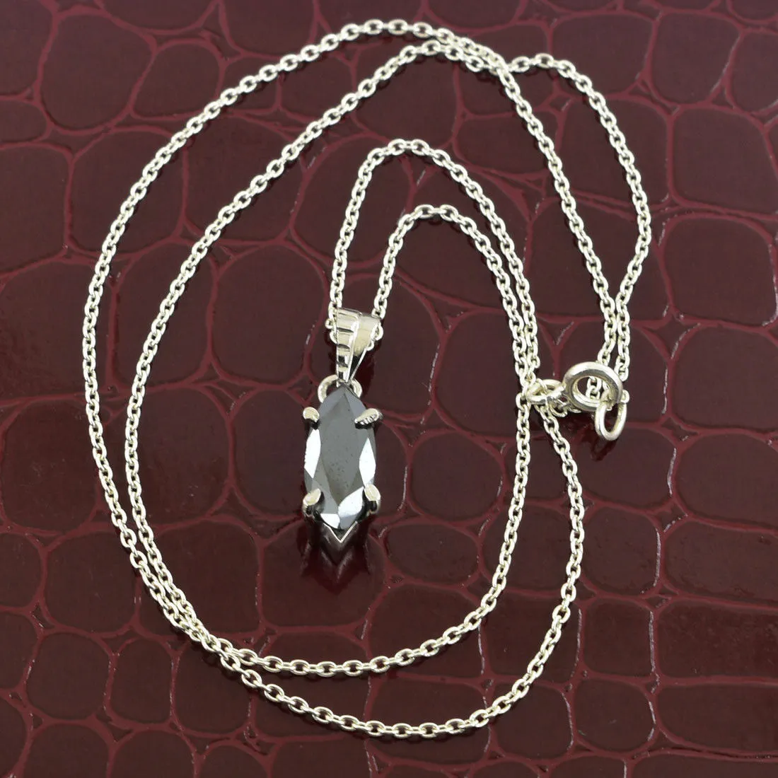3 Ct Marquise Shape Certified Black Diamond Solitaire Pendant, Great Shine & Luster! FREE CHAIN