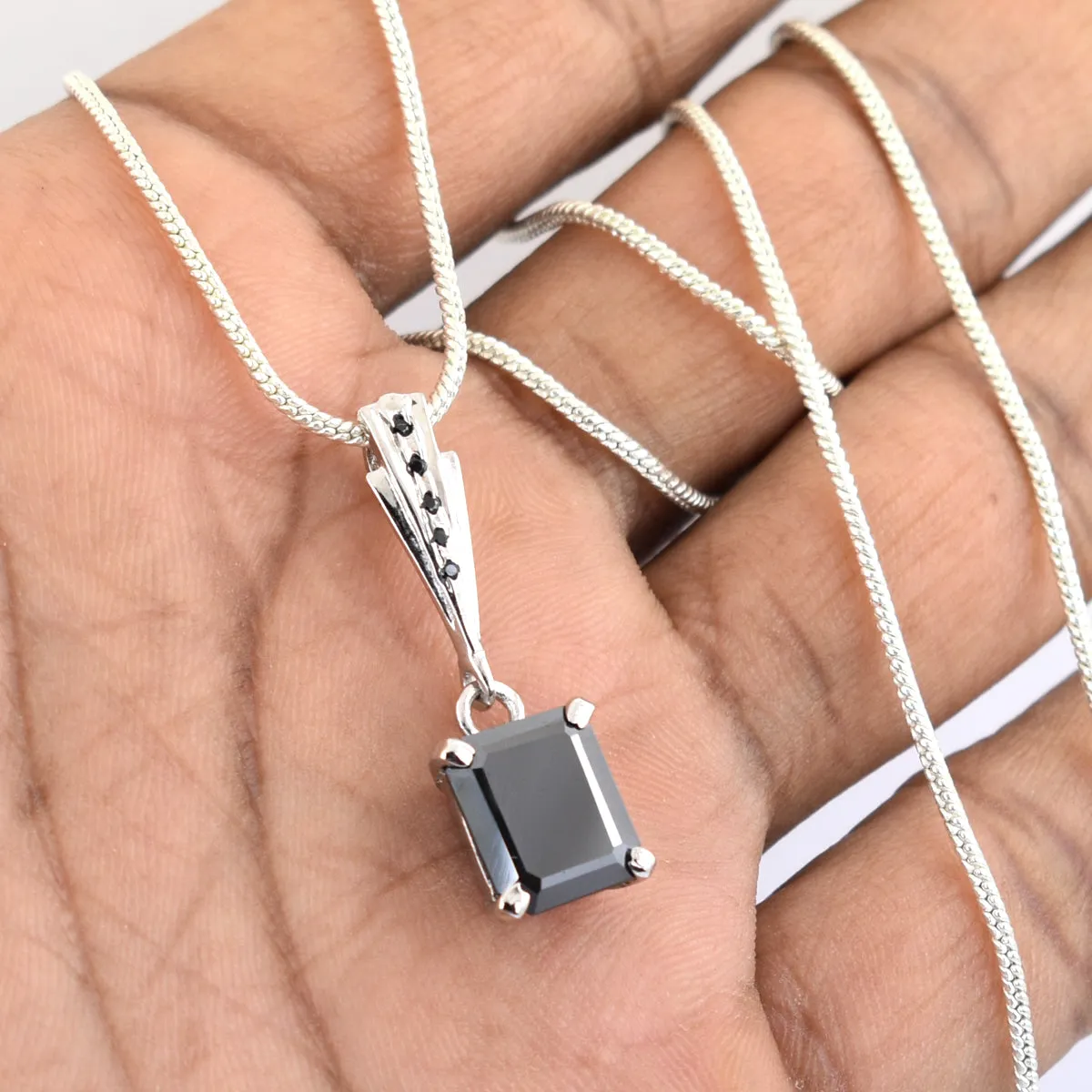 3.15 Ct Black Diamond Designer Pendant with Black Accents on Loop, Full of Fire & Great Shine