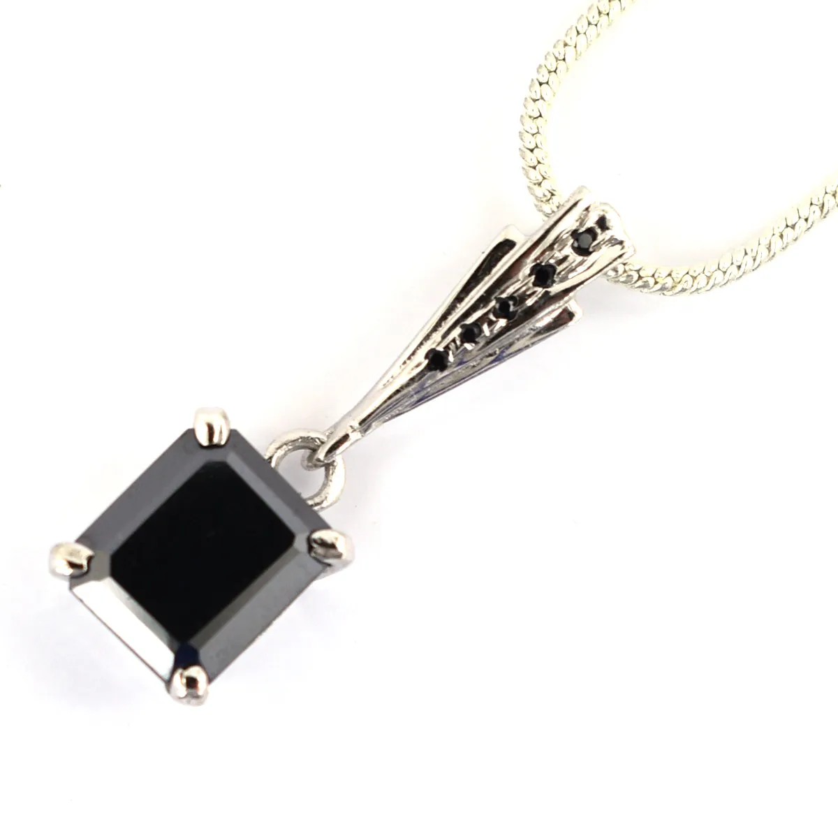 3.15 Ct Black Diamond Designer Pendant with Black Accents on Loop, Full of Fire & Great Shine
