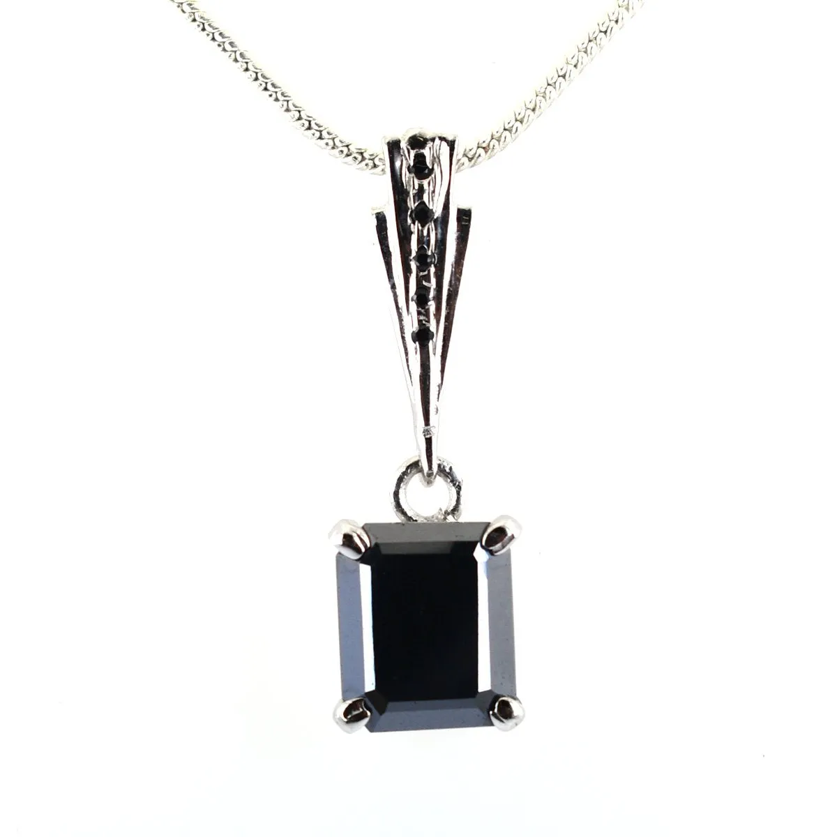 3.15 Ct Black Diamond Designer Pendant with Black Accents on Loop, Full of Fire & Great Shine