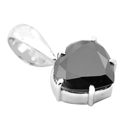 3.40 Ct Heart Shape Black Diamond Solitaire Pendant in 925 Silver, Great Sparkle & Excellent Luster