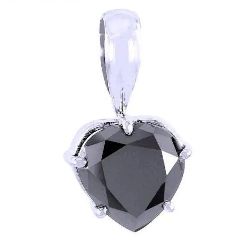 3.40 Ct Heart Shape Black Diamond Solitaire Pendant in 925 Silver, Great Sparkle & Excellent Luster