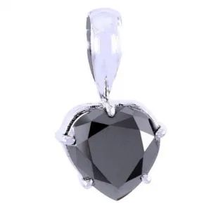 3.40 Ct Heart Shape Black Diamond Solitaire Pendant in 925 Silver, Great Sparkle & Excellent Luster