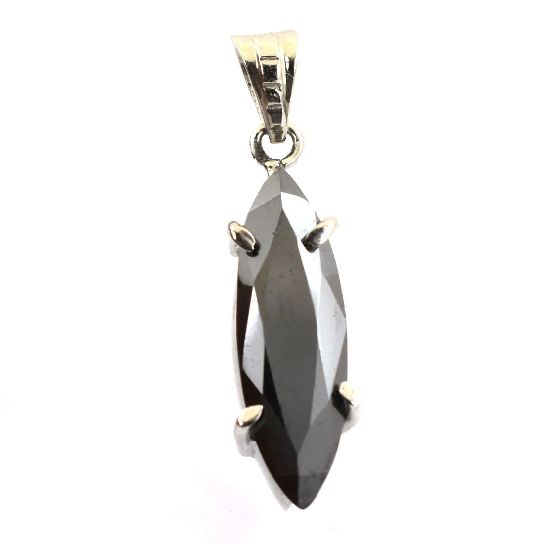 3.50 Ct Certified Marquise Shape Black Diamond Solitaire Pendant in 925 Silver- Great Shine