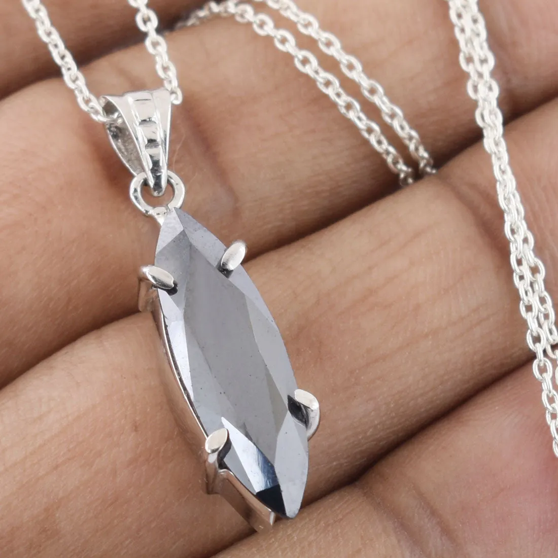 3.50 Ct Certified Marquise Shape Black Diamond Solitaire Pendant in 925 Silver- Great Shine
