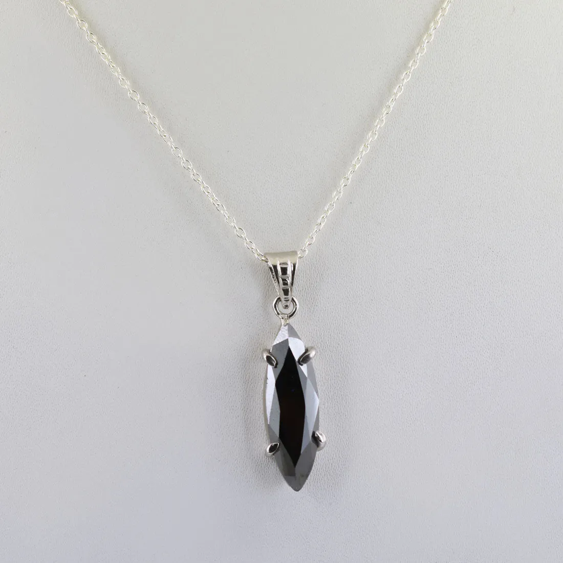 3.50 Ct Certified Marquise Shape Black Diamond Solitaire Pendant in 925 Silver- Great Shine