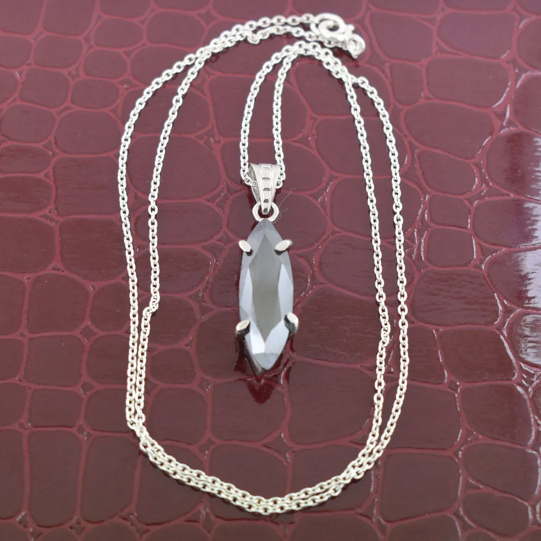 3.50 Ct Certified Marquise Shape Black Diamond Solitaire Pendant in 925 Silver- Great Shine