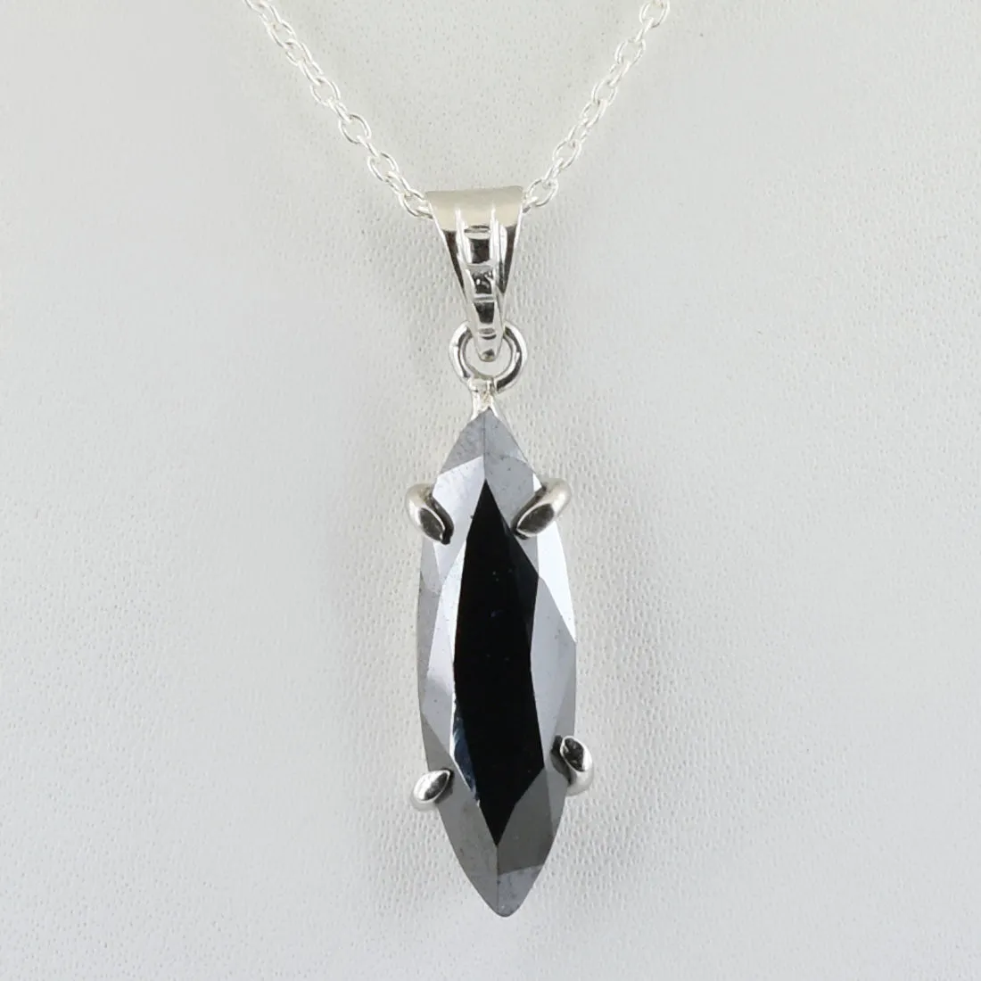 3.50 Ct Certified Marquise Shape Black Diamond Solitaire Pendant in 925 Silver- Great Shine