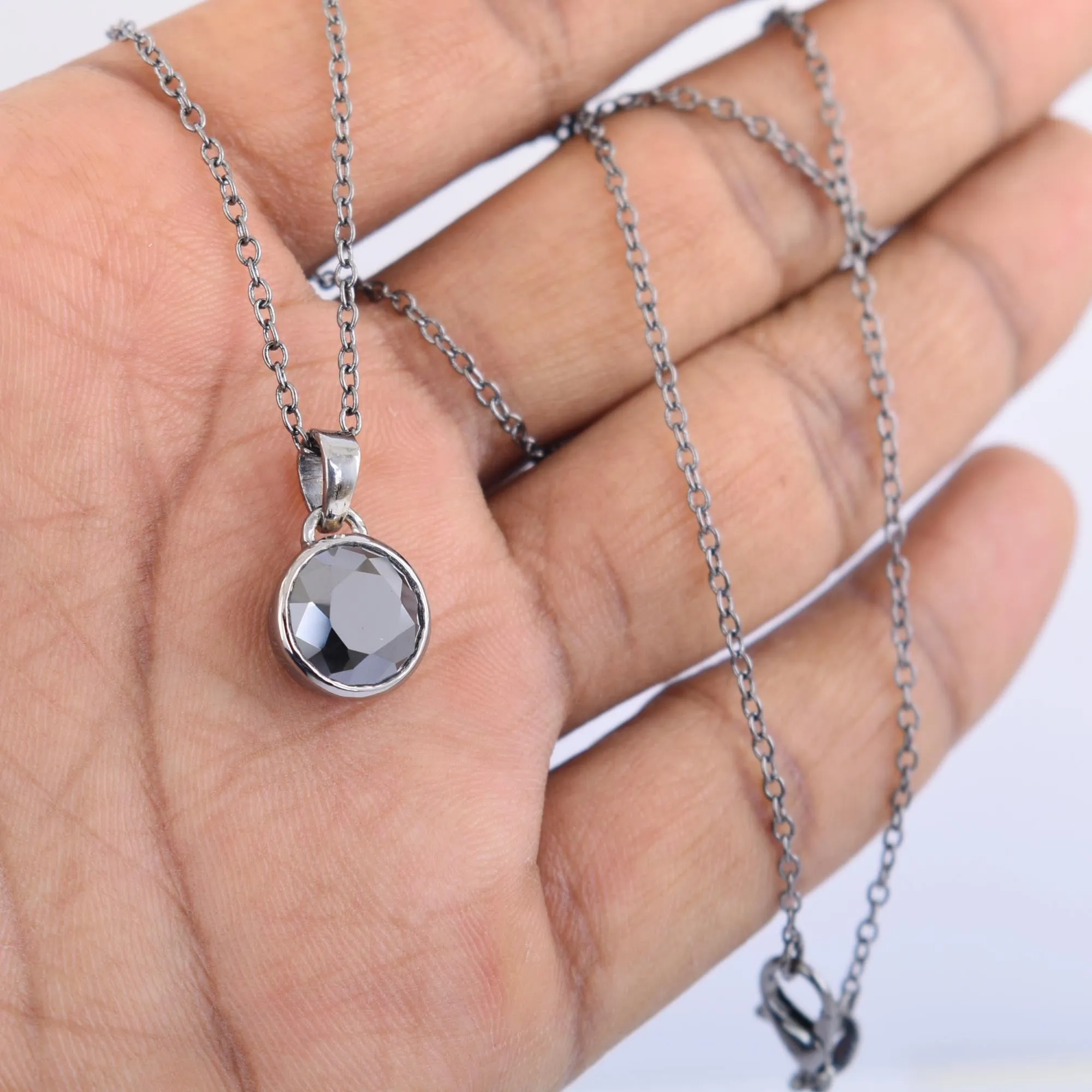 3.90 Ct Certified Brilliant Cut Black Diamond Solitaire Pendant with Bezel Setting- Elegant Look!
