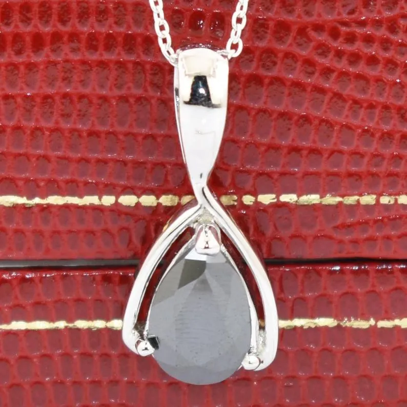3Ct to 5Ct Pear Shape Black Diamond Solitaire Pendant in 925 Silver. AAA Certified- Amazing Collection