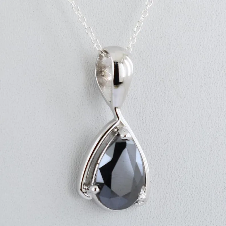 3Ct to 5Ct Pear Shape Black Diamond Solitaire Pendant in 925 Silver. AAA Certified- Amazing Collection