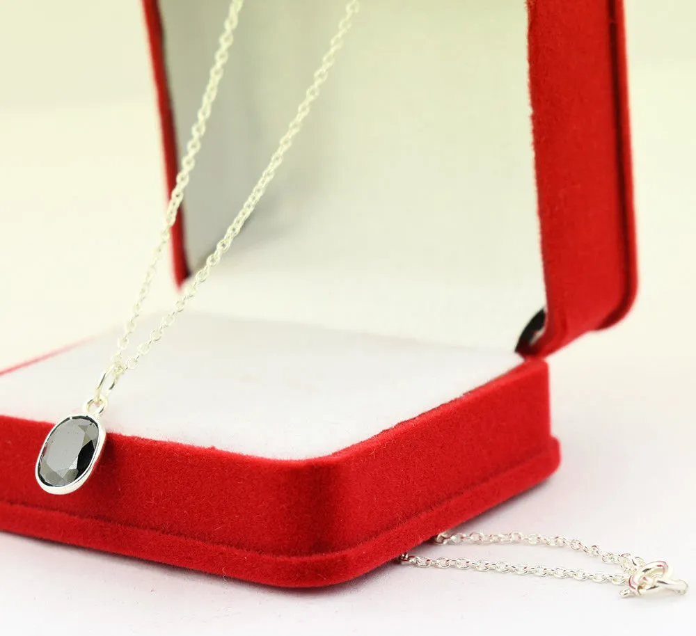 4 Ct AAA Certified Oval Shape Black Diamond Solitaire Pendant in Sterling Silver- Great Sparkle