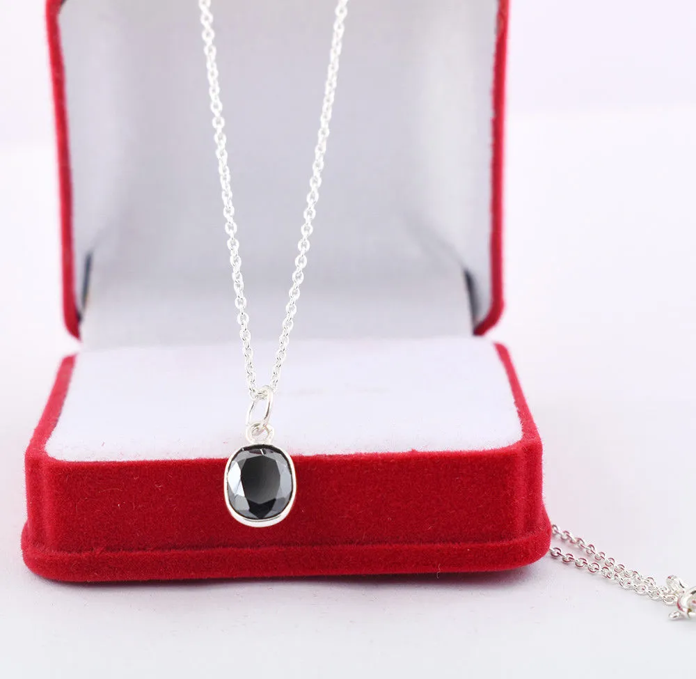 4 Ct AAA Certified Oval Shape Black Diamond Solitaire Pendant in Sterling Silver- Great Sparkle