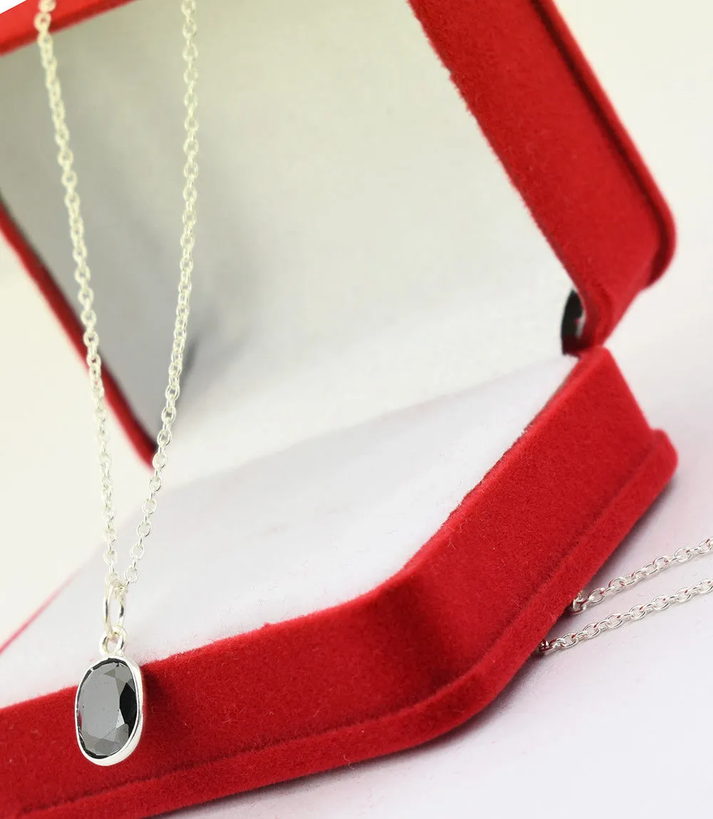 4 Ct AAA Certified Oval Shape Black Diamond Solitaire Pendant in Sterling Silver- Great Sparkle