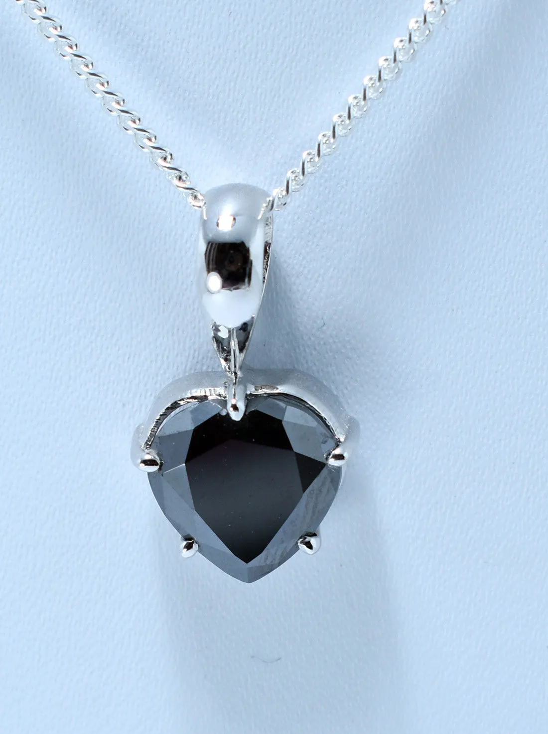 4 Ct Heart Shape Black Diamond Solitaire Pendant in Sterling Silver, Great Sparkle with Excellent Luster