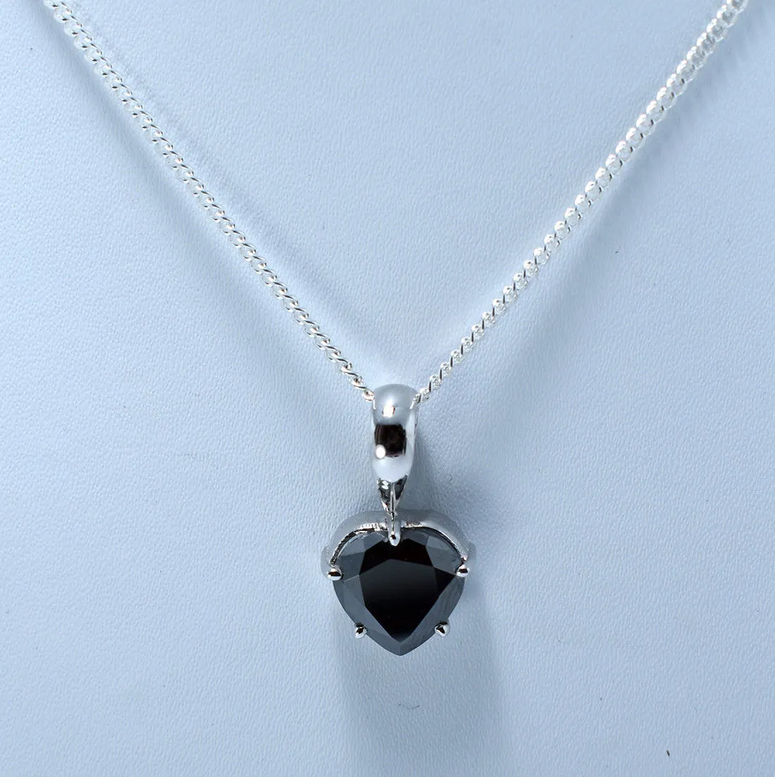 4 Ct Heart Shape Black Diamond Solitaire Pendant in Sterling Silver, Great Sparkle with Excellent Luster