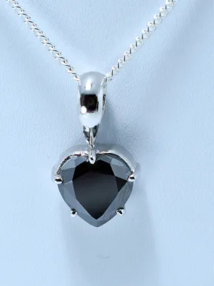 4 Ct Heart Shape Black Diamond Solitaire Pendant in Sterling Silver, Great Sparkle with Excellent Luster