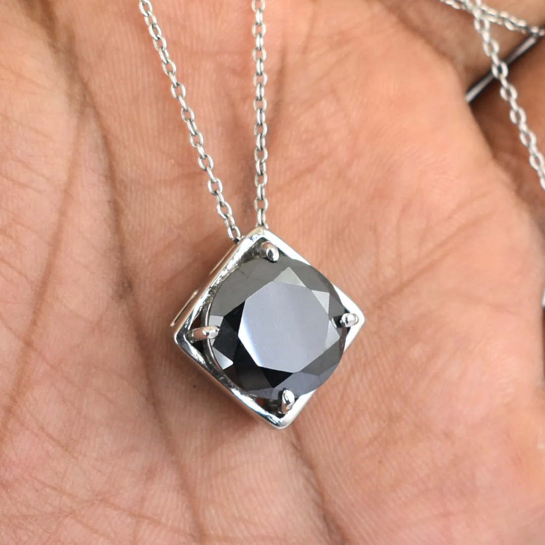 5 Ct Certified Round Black Diamond Solitaire Pendant In 925 Silver. AAA Quality Great Design & Shine
